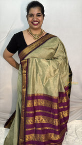 Vriksham Light Cream With Dark Maroon Border-Kalyani Cotton Saree-VS4584